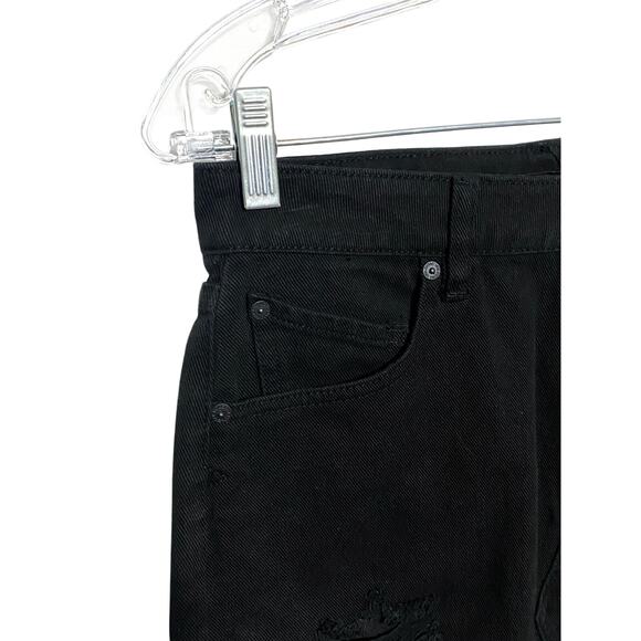 Volcom Black Jean Denim Mini Skirt S 4/6 High Rise Distressed Frayed Hem Grunge - Picture 4 of 11